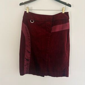 bebe Burgundy Asymmetrical Satin-Trim Pencil Skirt